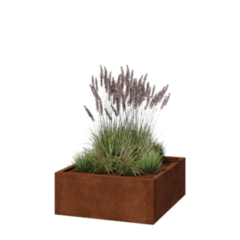 Floreira em aço corten - Quadrado - 100 x 100 x 40 cm - Soldado - Com placa de base