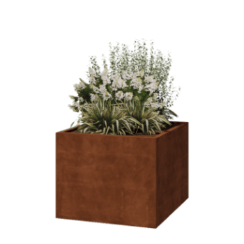 Floreira em aço corten - Quadrado - 100 x 100 x 80 cm - Soldado - Com placa de base