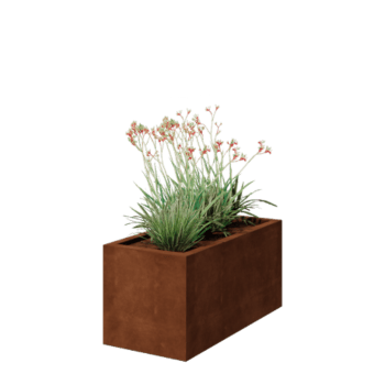 Floreira em aço corten - Retângulo - 100 x 50 x 50 cm - Soldado - Com placa de base