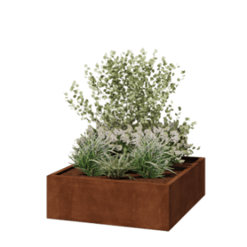 Floreira em aço corten - Quadrado - 120 x 120 x 40 cm - Soldado - Com placa de base