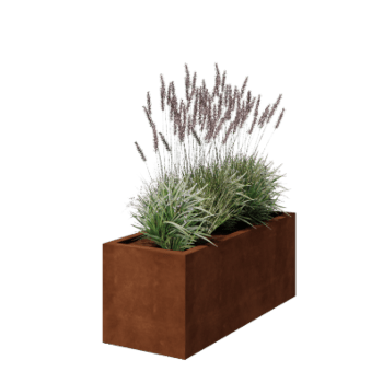 Floreira em aço corten - Retângulo - 120 x 50 x 50 cm - Soldado - Com placa de base