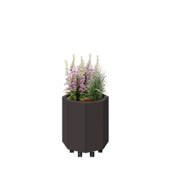 Floreira em aço - Octógone - 48,3 x 48,3 x 50 cm - RAL7016 fosco (cinzento antracite) - Com placa de base - Com rodas