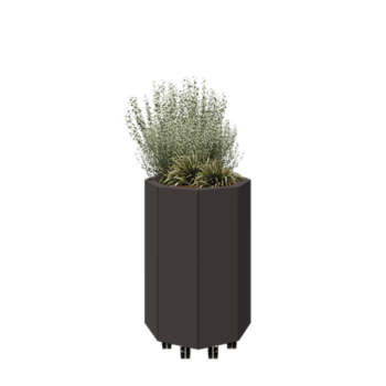 Floreira em aço - Octógone - 48,3 x 48,3 x 70 cm - RAL7016 fosco (cinzento antracite) - Com placa de base - Com rodas