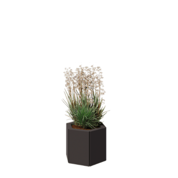 Floreira em aço - Hexágono - 39,3 x 34,6 x 30 cm - RAL7016 fosco (cinzento antracite) - Com placa de base
