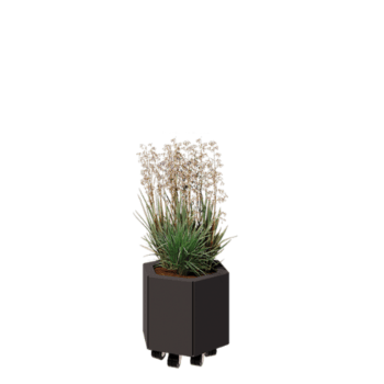 Floreira em aço - Hexágono - 39,3 x 34,6 x 30 cm - RAL7016 fosco (cinzento antracite) - Com placa de base - Com rodas