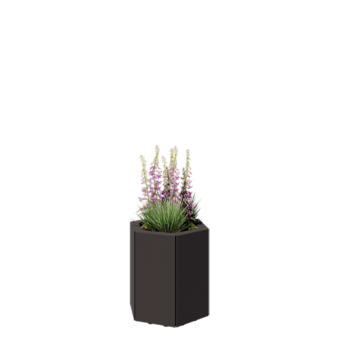 Floreira em aço - Hexágono - 39,3 x 34,6 x 40 cm - RAL7016 fosco (cinzento antracite) - Com placa de base - Com pés