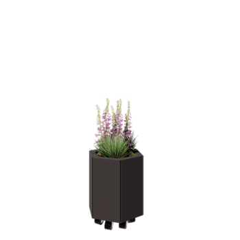 Floreira em aço - Hexágono - 39,3 x 34,6 x 40 cm - RAL7016 fosco (cinzento antracite) - Com placa de base - Com rodas