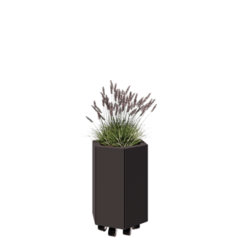 Floreira em aço - Hexágono - 39,3 x 34,6 x 50 cm - RAL7016 fosco (cinzento antracite) - Com placa de base - Com rodas
