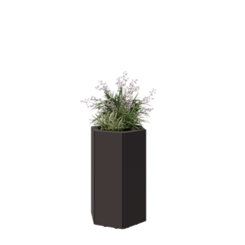 Floreira em aço - Hexágono - 39,3 x 34,6 x 60 cm - RAL7016 fosco (cinzento antracite) - Com placa de base - Com pés