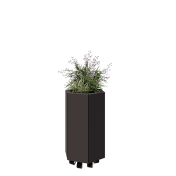 Floreira em aço - Hexágono - 39,3 x 34,6 x 60 cm - RAL7016 fosco (cinzento antracite) - Com placa de base - Com rodas