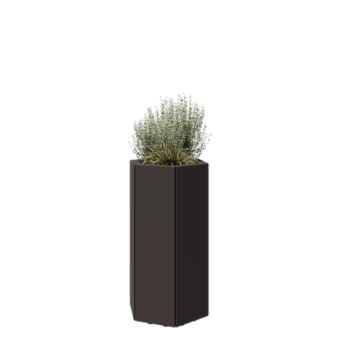 Floreira em aço - Hexágono - 39,3 x 34,6 x 70 cm - RAL7016 fosco (cinzento antracite) - Com placa de base - Com pés