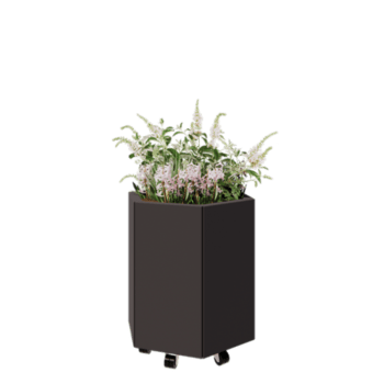 Floreira em aço - Hexágono - 59,3 x 52 x 60 cm - RAL7016 fosco (cinzento antracite) - Com placa de base - Com rodas