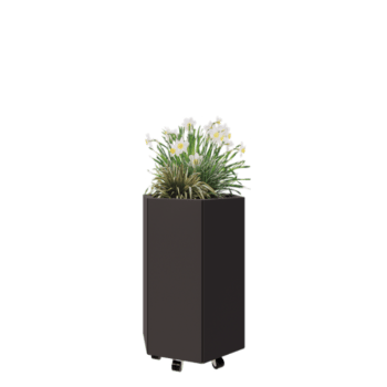 Floreira em aço - Hexágono - 59,3 x 52 x 80 cm - RAL7016 fosco (cinzento antracite) - Com placa de base - Com rodas