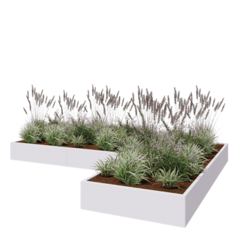 Floreira em aço - Forma de L - 360 x 240 x 30 cm - RAL9010 fosco (branco) - Com placa de base