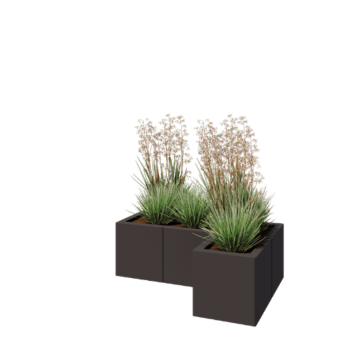 Floreira em aço - Forma de L - 90 x 60 x 30 cm - RAL7016 fosco (cinzento antracite) - Com placa de base