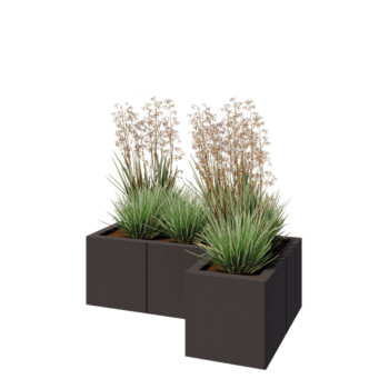 Floreira em aço - Forma de L - 90 x 60 x 30 cm - RAL7016 fosco (cinzento antracite) - Com placa de base