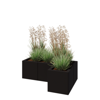 Floreira em aço - Forma de L - 90 x 60 x 30 cm - RAL9005 fosco (preto) - Sem placa de base