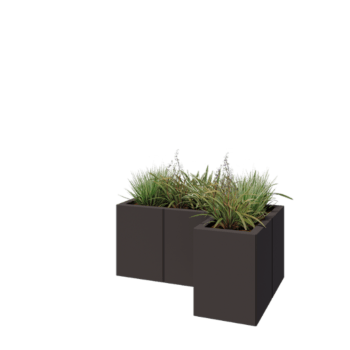 Floreira em aço - Forma de L - 90 x 60 x 40 cm - RAL7016 fosco (cinzento antracite) - Com placa de base
