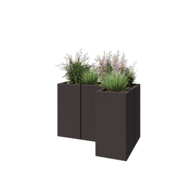 Floreira em aço - Forma de L - 90 x 60 x 60 cm - RAL7016 fosco (cinzento antracite) - Sem placa de base