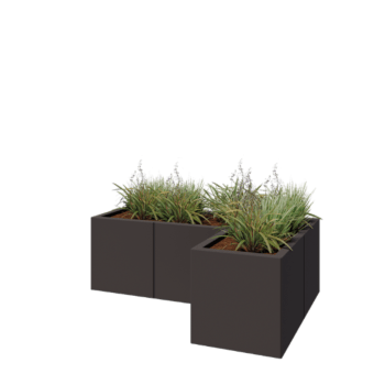 Floreira em aço - Forma de L - 120 x 80 x 40 cm - RAL7016 fosco (cinzento antracite) - Com placa de base