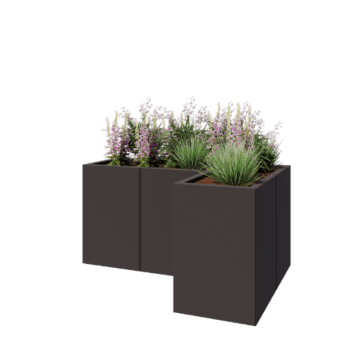 Floreira em aço - Forma de L - 120 x 80 x 60 cm - RAL7016 fosco (cinzento antracite) - Sem placa de base