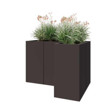 Floreira em aço - Forma de L - 120 x 80 x 80 cm - RAL7016 fosco (cinzento antracite) - Com placa de base