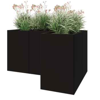 Floreira em aço - Forma de L - 150 x 100 x 80 cm - RAL9005 fosco (preto) - Sem placa de base