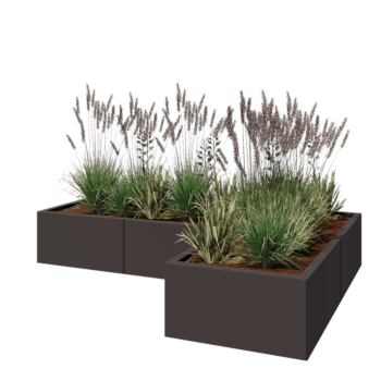 Floreira em aço - Forma de L - 180 x 120 x 30 cm - RAL7016 fosco (cinzento antracite) - Sem placa de base