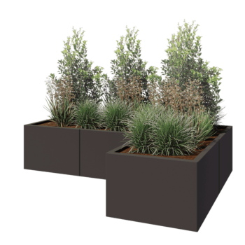 Floreira em aço - Forma de L - 180 x 120 x 40 cm - RAL7016 fosco (cinzento antracite) - Sem placa de base