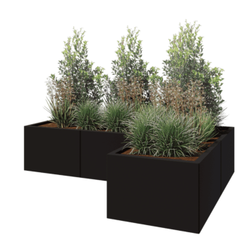 Floreira em aço - Forma de L - 180 x 120 x 40 cm - RAL9005 fosco (preto) - Sem placa de base