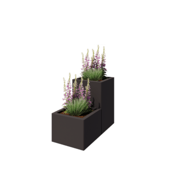 Floreira em aço - Modelo de escada em 2 partes - 80 x 40 x 60 cm - RAL7016 fosco (cinzento antracite) - Sem placa de base