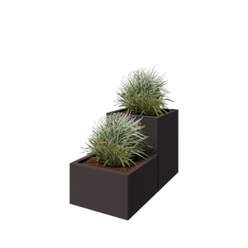 Floreira em aço - Modelo de escada em 2 partes - 100 x 50 x 60 cm - RAL7016 fosco (cinzento antracite) - Com placa de base