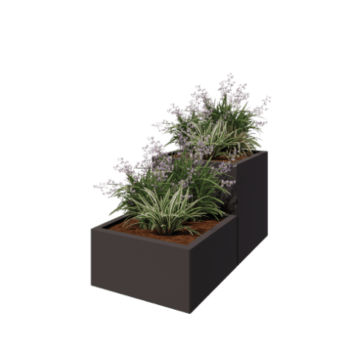 Floreira em aço - Modelo de escada em 2 partes - 120 x 60 x 60 cm - RAL7016 fosco (cinzento antracite) - Com placa de base