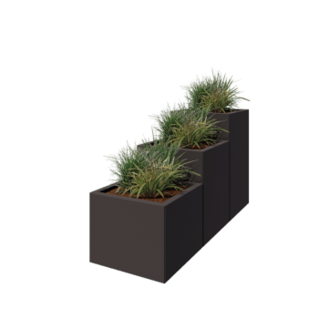 Floreira em aço - Modelo de escada em 3 partes - 150 x 50 x 80 cm - RAL7016 fosco (cinzento antracite) - Com placa de base Floreira em aço - Modelo de escada em 3 partes - 150 x 50 x 80 cm - RAL7016 fosco (cinzento antracite) - Com placa de base