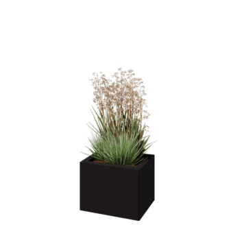 Floreira em aço - Retângulo - 40 x 30 x 30 cm - RAL9005 fosco (preto) - Com placa de base