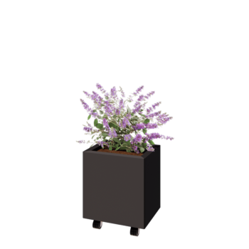 Floreira em aço - Retângulo - 40 x 30 x 40 cm - Outra cor RAL - Com placa de base - Com rodas