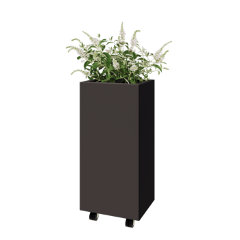 Floreira em aço - Retângulo - 40 x 30 x 80 cm - RAL7016 fosco (cinzento antracite) - Com placa de base - Com rodas