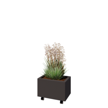 Floreira em aço - Retângulo - 50 x 30 x 30 cm - RAL7016 fosco (cinzento antracite) - Com placa de base - Com rodas