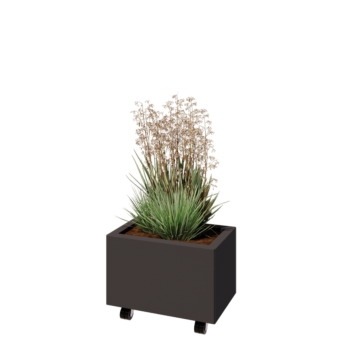 Floreira em aço - Retângulo - 50 x 30 x 30 cm - RAL7016 fosco (cinzento antracite) - Com placa de base - Com rodas