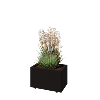 Floreira em aço - Retângulo - 50 x 30 x 30 cm - RAL9005 fosco (preto) - Com placa de base - Com pés