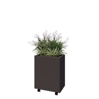 Floreira em aço - Retângulo - 50 x 30 x 60 cm - RAL7016 fosco (cinzento antracite) - Com placa de base - Com rodas