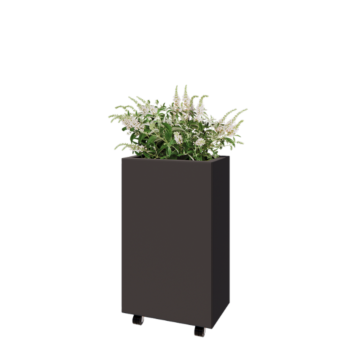 Floreira em aço - Retângulo - 50 x 30 x 80 cm - RAL7016 fosco (cinzento antracite) - Com placa de base - Com rodas