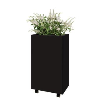Floreira em aço - Retângulo - 50 x 30 x 80 cm - RAL9005 fosco (preto) - Com placa de base - Com rodas
