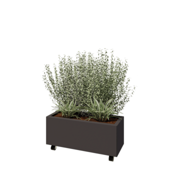 Floreira em aço - Retângulo - 80 x 30 x 30 cm - RAL7016 fosco (cinzento antracite) - Com placa de base - Com rodas