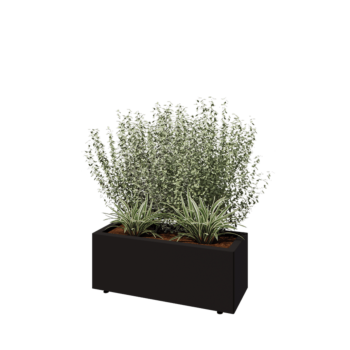 Floreira em aço - Retângulo - 80 x 30 x 30 cm - RAL9005 fosco (preto) - Com placa de base - Com pés