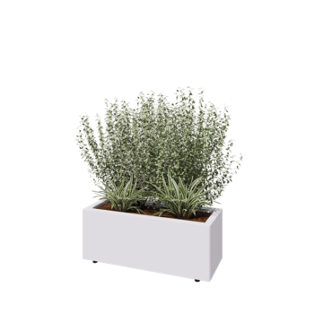 Floreira em aço - Retângulo - 80 x 30 x 30 cm - RAL9010 fosco (branco) - Com placa de base - Com pés