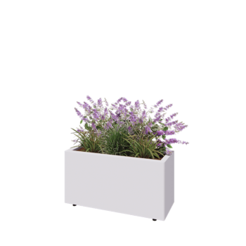Floreira em aço - Retângulo - 80 x 30 x 40 cm - RAL9010 fosco (branco) - Com placa de base - Com pés
