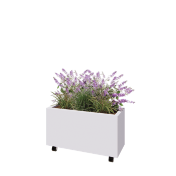 Floreira em aço - Retângulo - 80 x 30 x 40 cm - RAL9010 fosco (branco) - Com placa de base - Com rodas