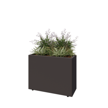 Floreira em aço - Retângulo - 80 x 30 x 60 cm - RAL7016 fosco (cinzento antracite) - Com placa de base - Com pés