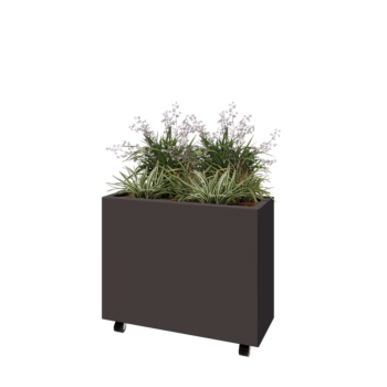 Floreira em aço - Retângulo - 80 x 30 x 60 cm - Outra cor RAL - Com placa de base - Com rodas